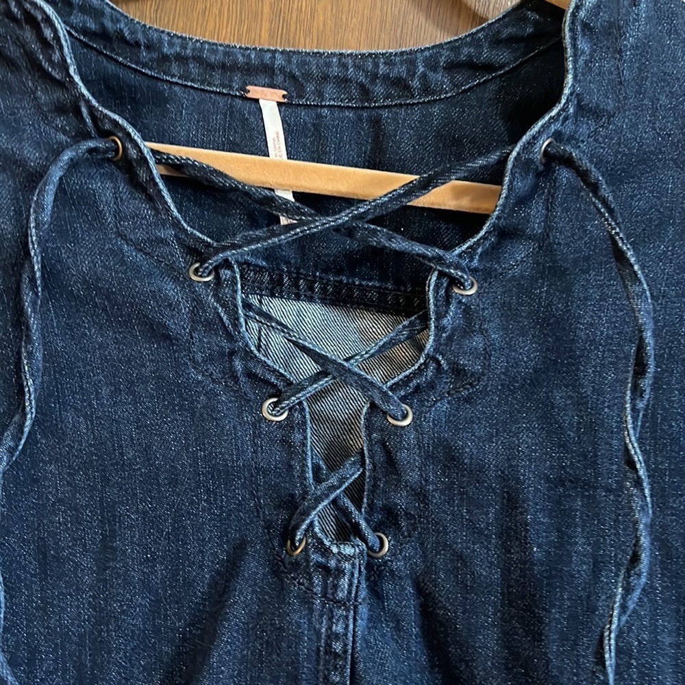 Free People XS Denim Lace Up Plunge Tunic - Picture 3 of 9